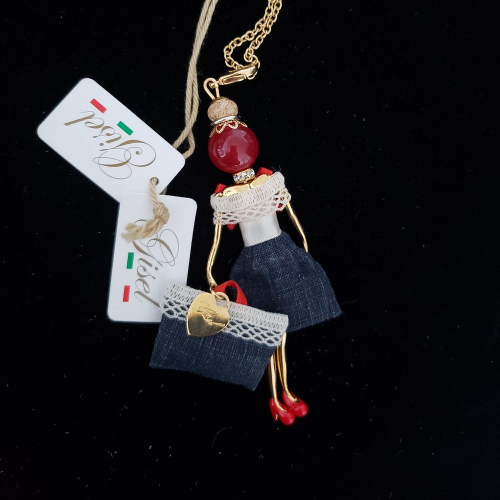 Gisel handmade doll necklace, denim